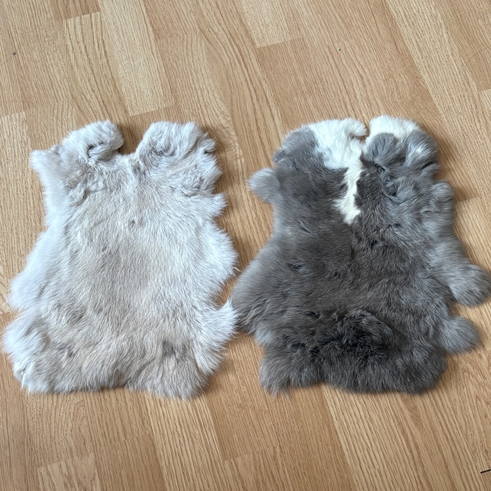 #0215 Pair Gray Cream Rabbit Fur Pelts 11x14